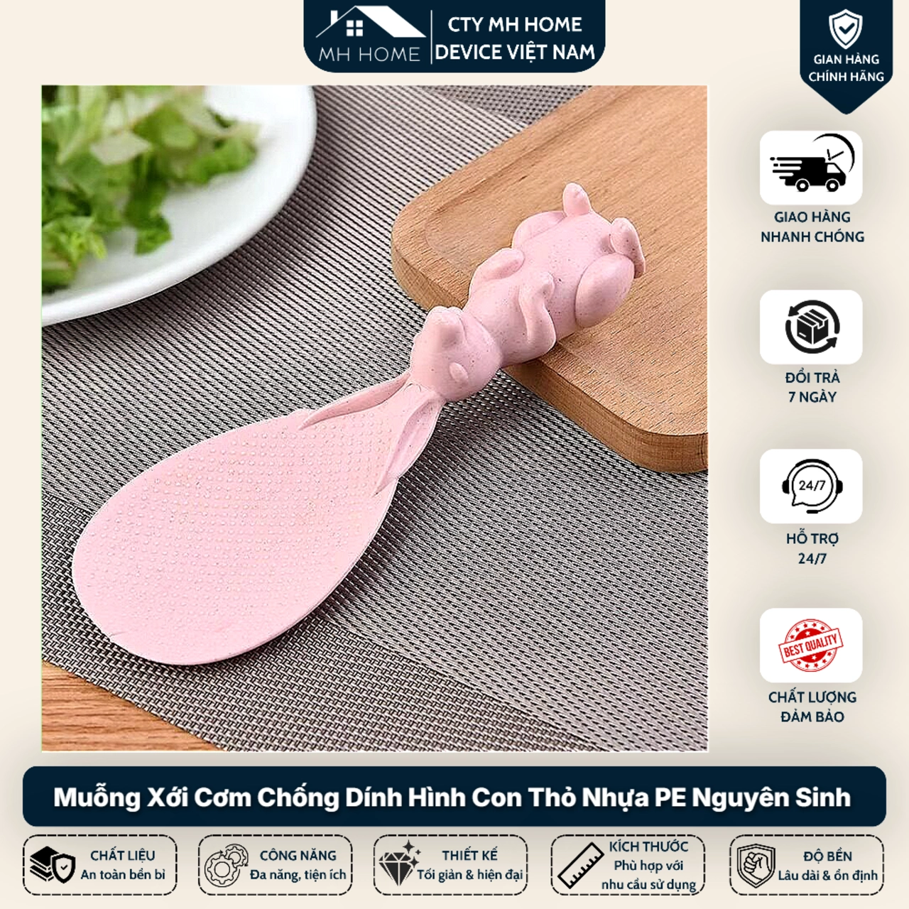 [COMBO 2] Muỗng Xới Cơm Chống Dính Hình Con Thỏ Nhựa PE Nguyên Sinh Cao Cấp (Muôi Xới Cơm Đế Đứng Dễ Thương) - MH HOME